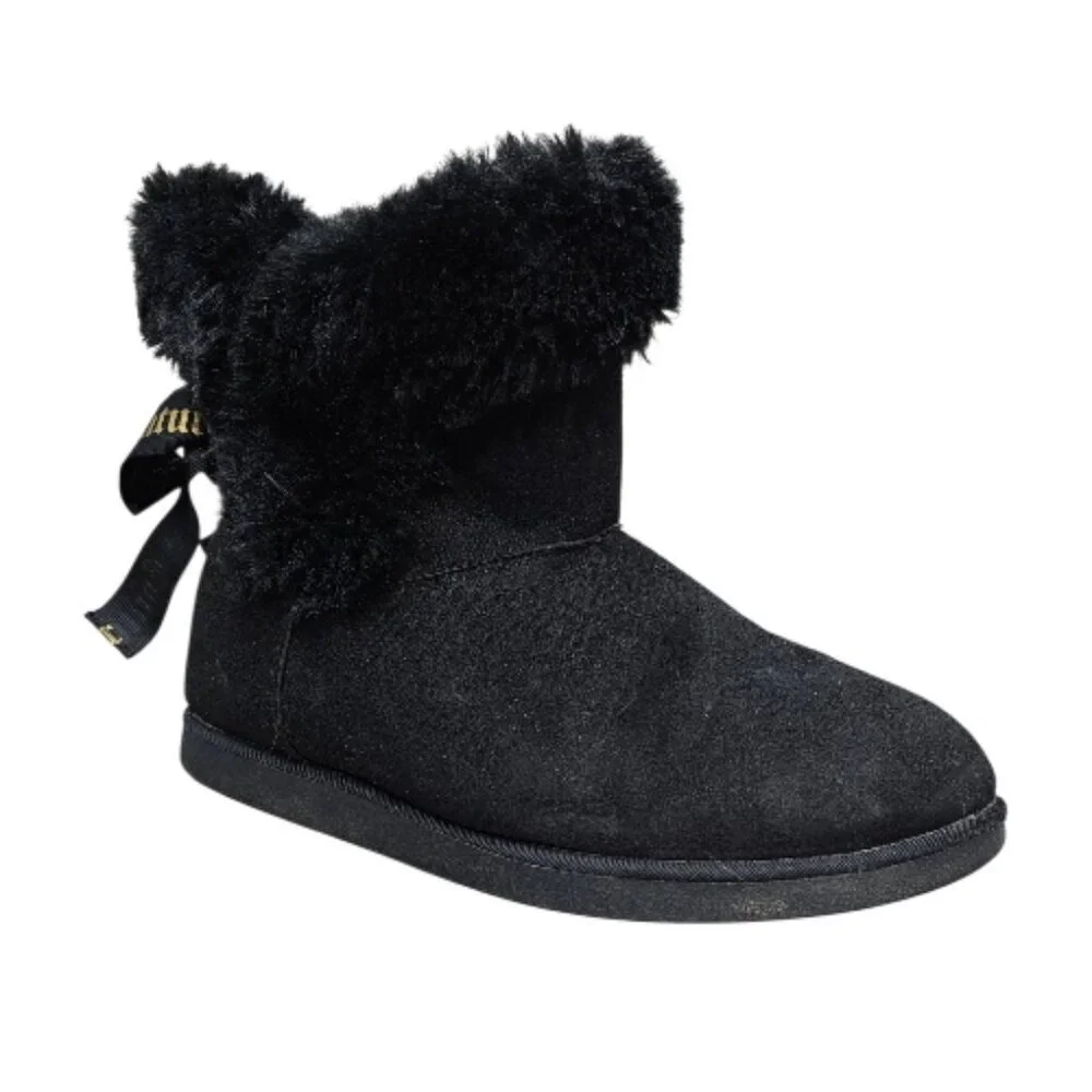 Juicy Couture King 2 Faux Suede Cozy Warn Slip On Black Winter Ankle Boots